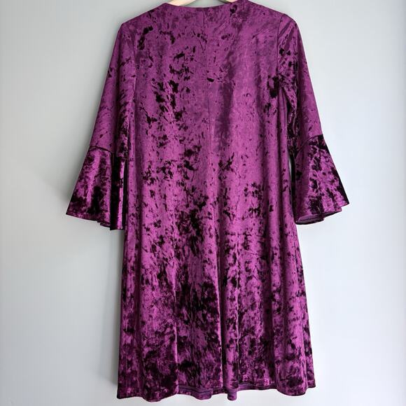 ELIZA J Crushed Velvet Shift Dress Bell Sleeves V-Neck Cocktail Party Size 10 - Picture 7 of 12